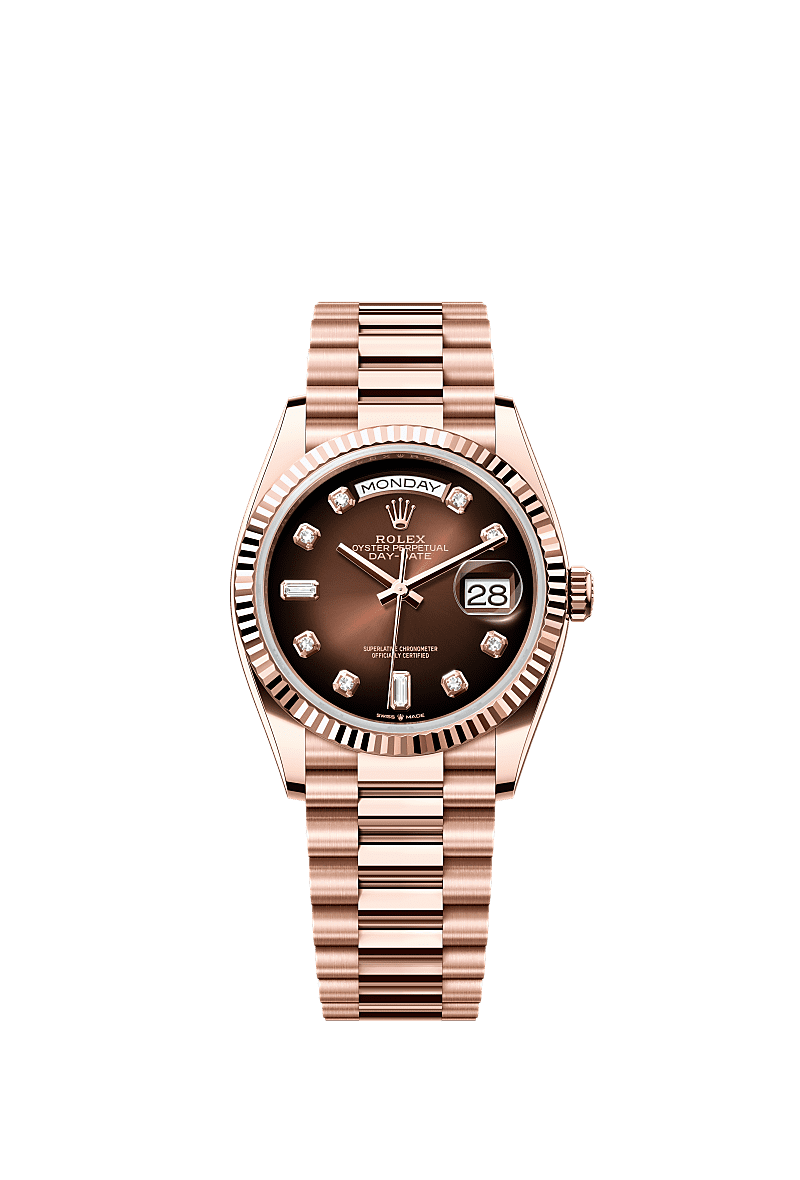 Rolex Day Date 36 Everose Gold Fluted Brown Ombre Diamond President, Reference 128235-0037