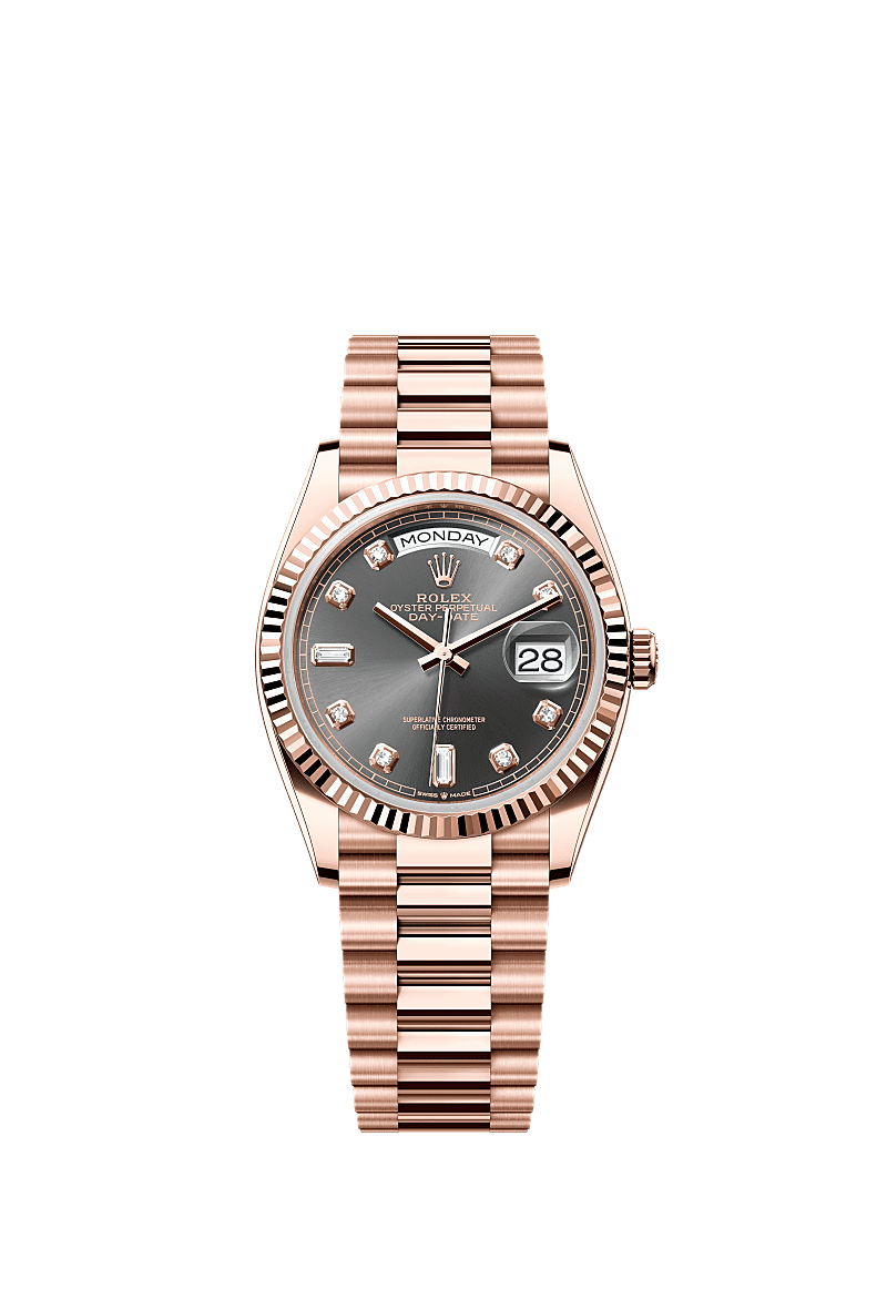 Rolex Day Date 36 Everose Gold Fluted Slate Diamond President, Referentie 128235-0050