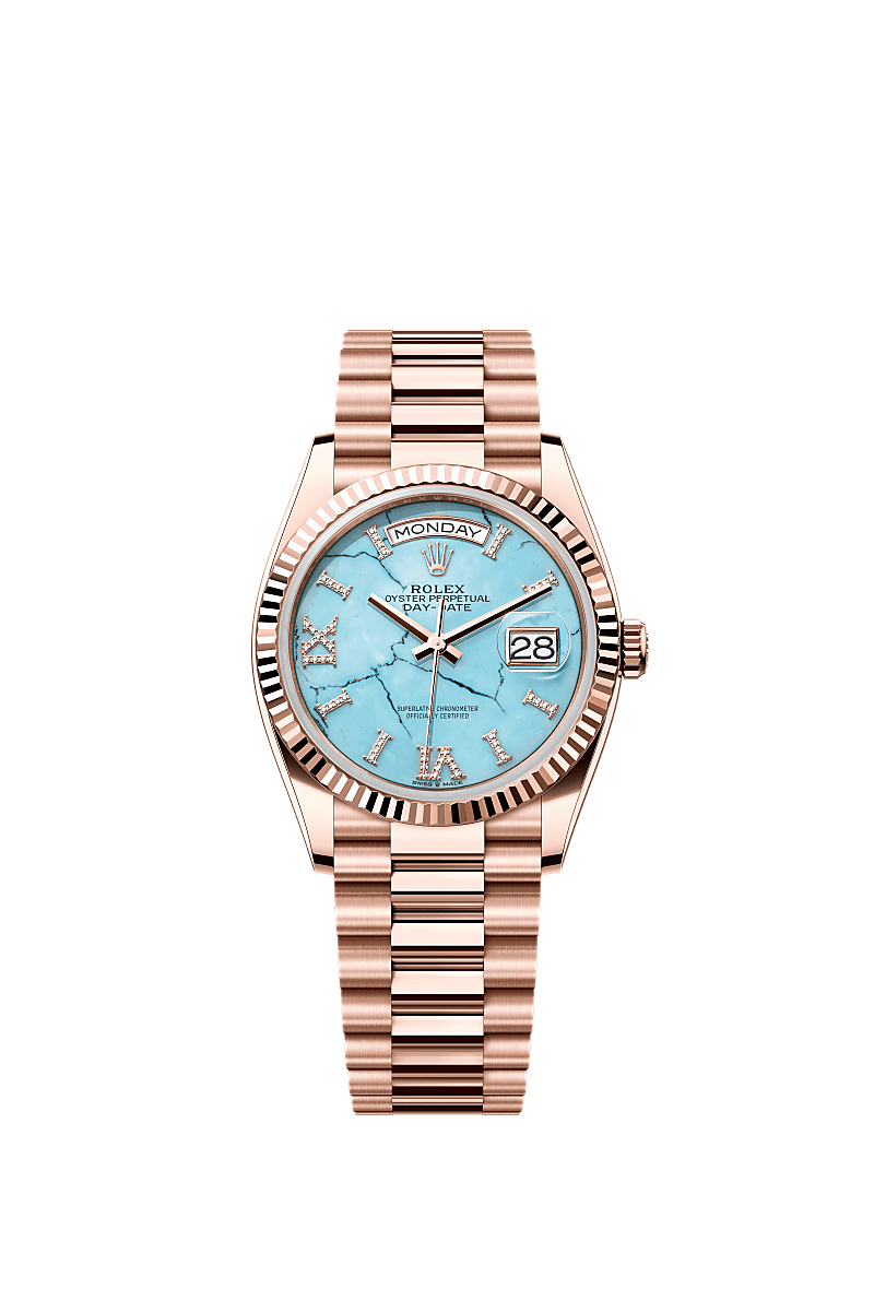 Rolex Day Date 36 Everose Gold Fluted Turquoise President 128235-0064