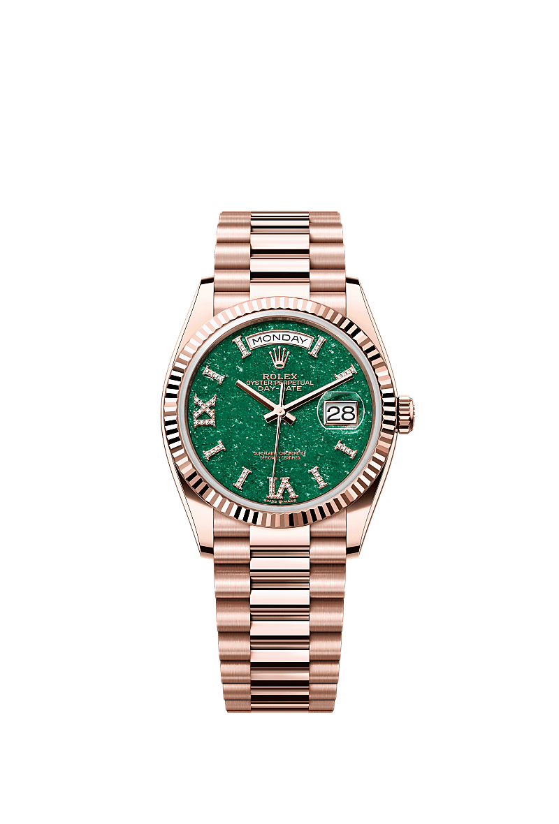 Rolex Day Date 36 Everose Gold Fluted Green Aventurine President, Referentie 128235-0068