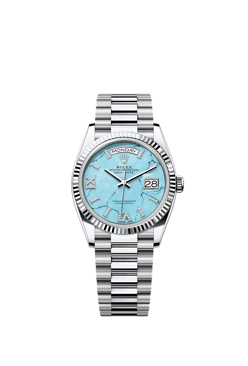 Rolex Day Date 36 Platinum Fluted Turquoise President, Referentie 128236-0011