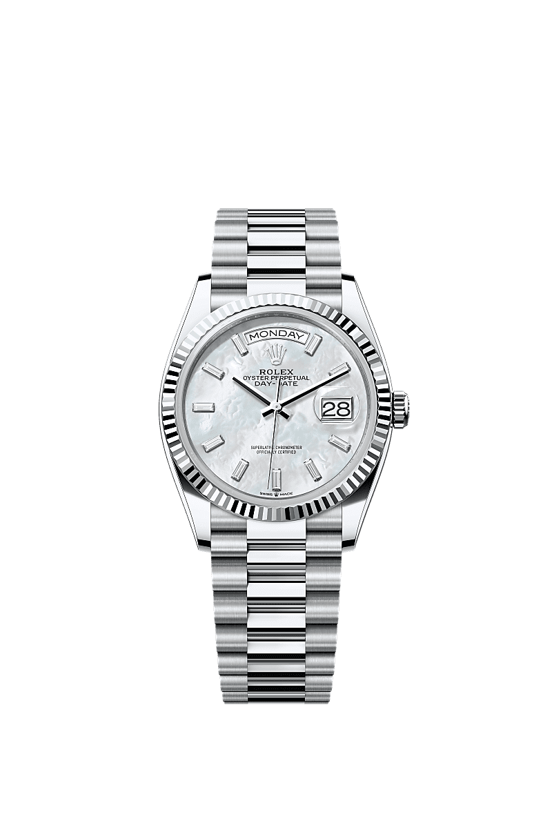 Rolex Day Date 36 Platinum Fluted Mop Baguette President, Referentie 128236-0021