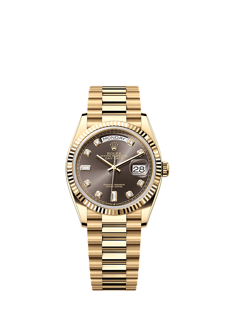 Rolex Day Date 36 Yellow Gold Fluted Dark Grey Diamond President, Reference 128238-0022