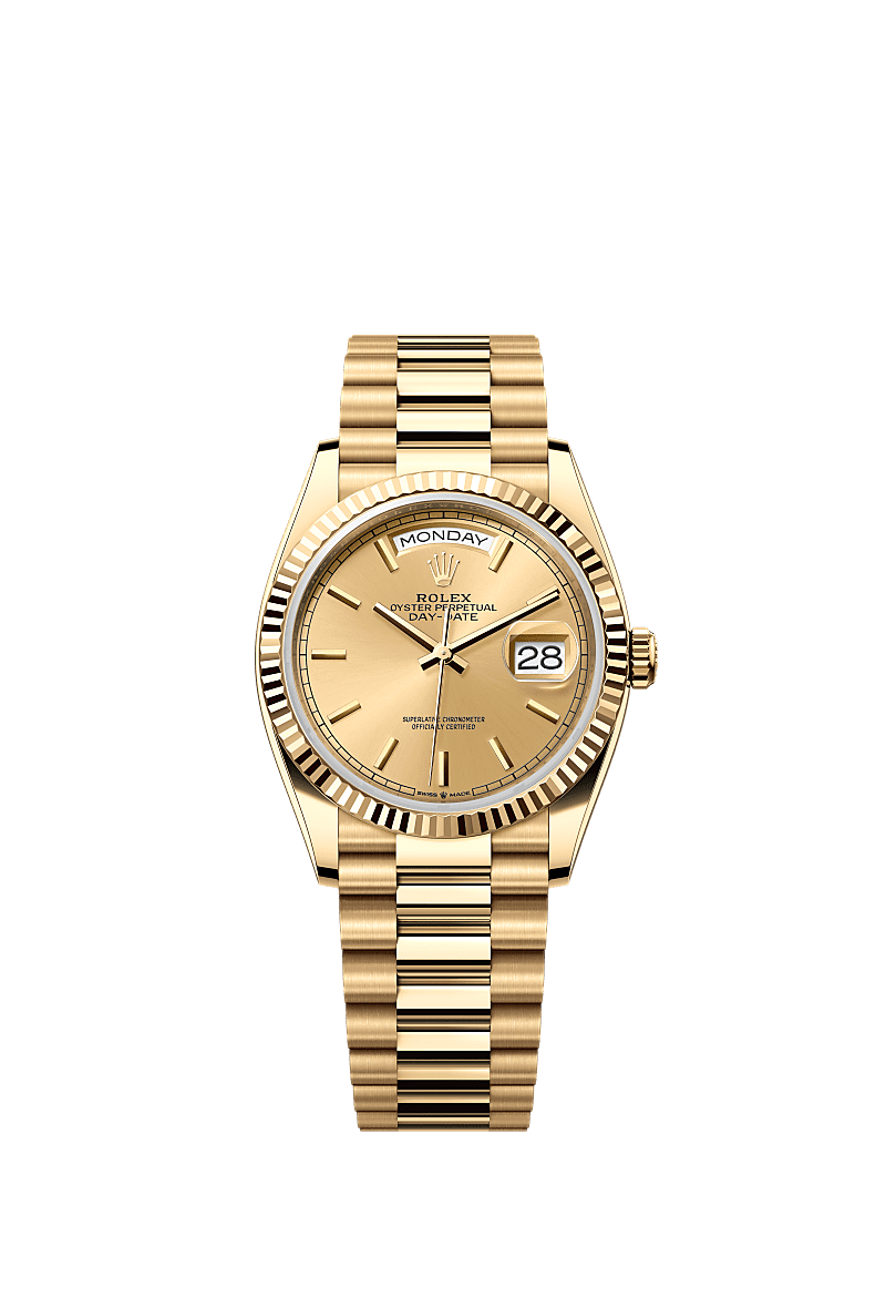 Rolex Day Date 36 Yellow Gold Fluted Champagne President, Referentie 128238-0045