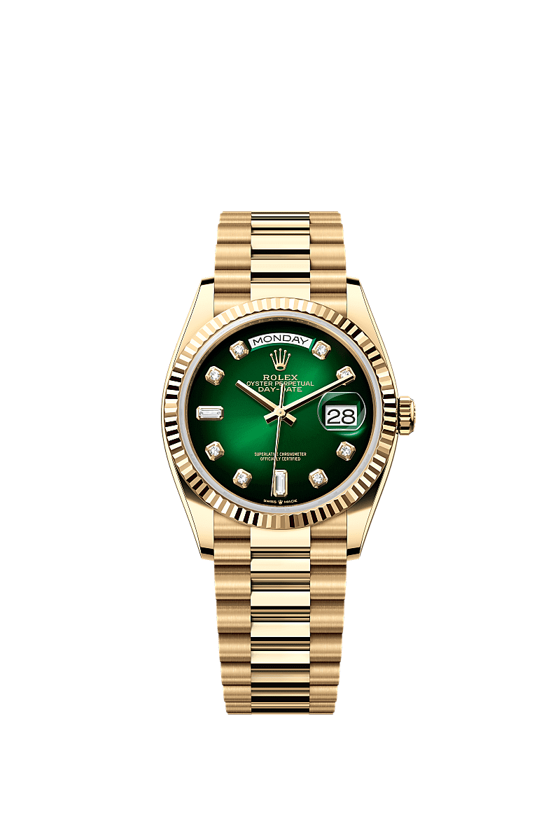 Rolex Day Date 36 Yellow Gold Fluted Green Ombre Diamond President, Reference 128238-0069