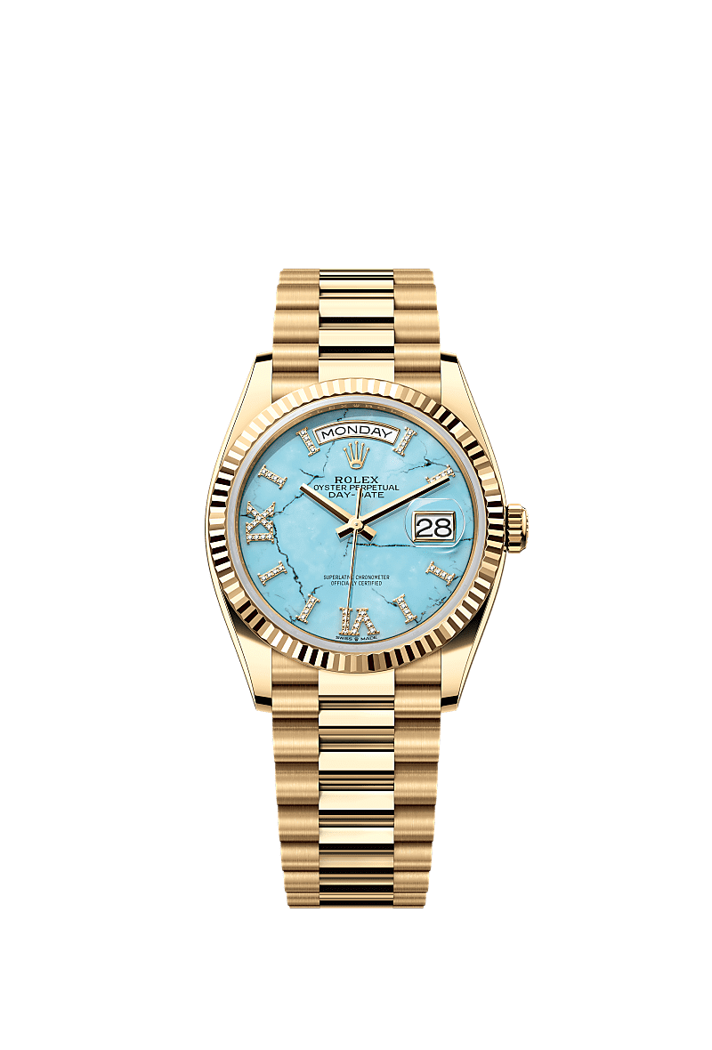 Rolex Day Date 36 Yellow Gold Fluted Turquoise President, Referentie 128238-0071