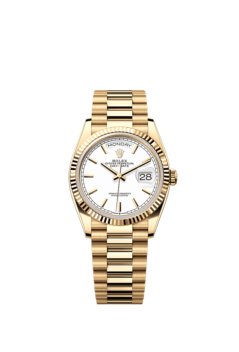 Rolex Day Date 36 Yellow Gold Fluted White President, Referentie 128238-0081