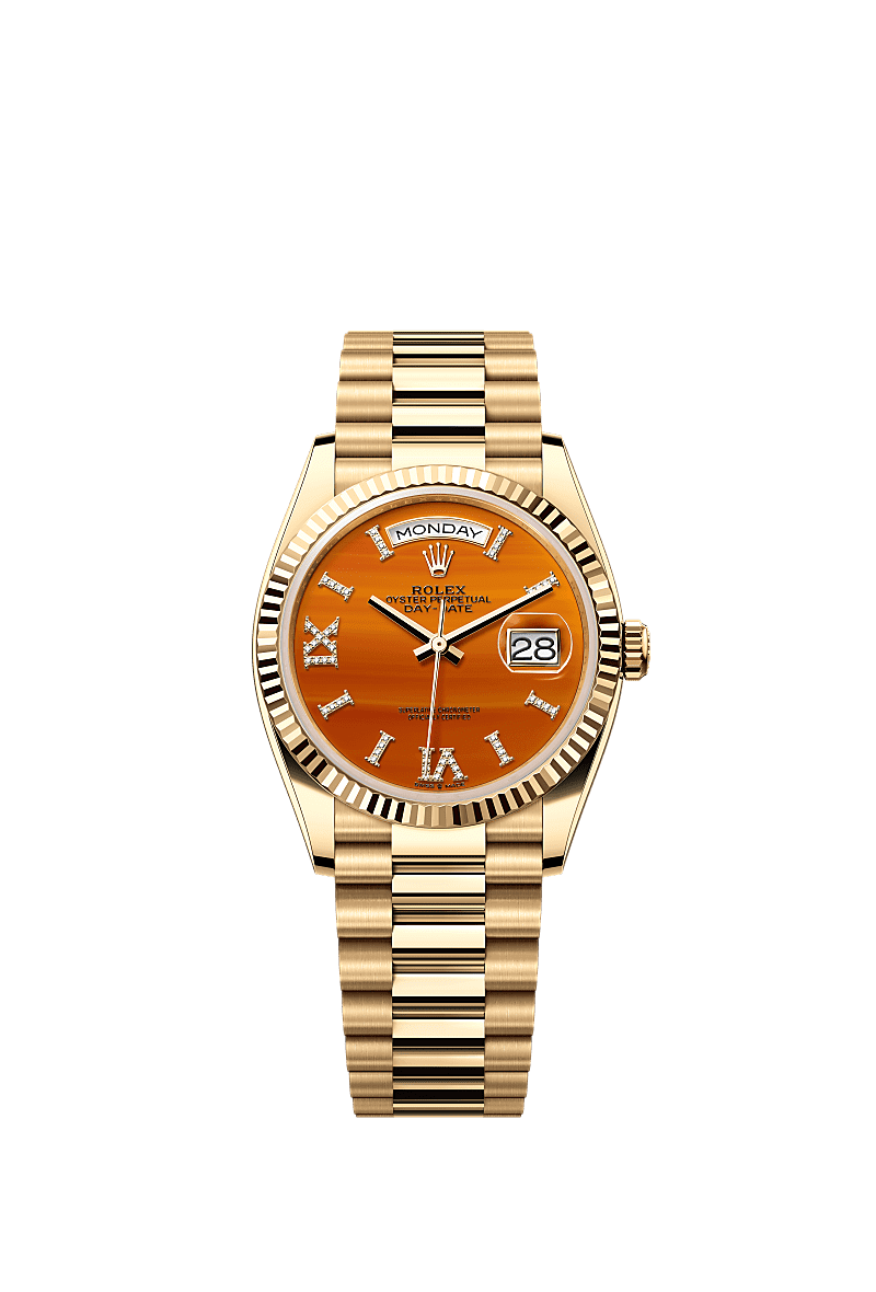 Rolex Day Date 36 Yellow Gold Fluted Carnelian President, Referentie 128238-0088