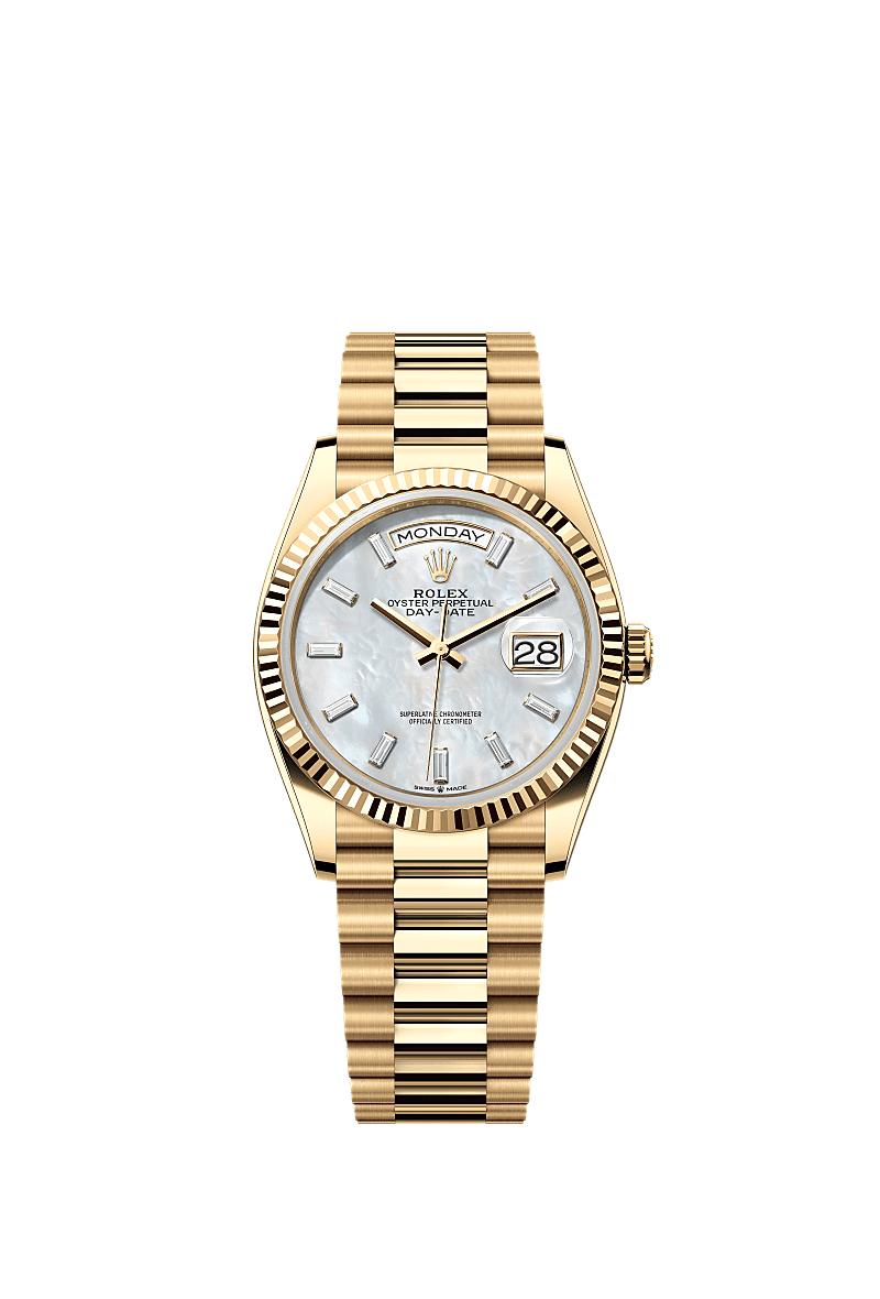 Rolex Day Date 36 Yellow Gold Fluted Mop Baguette President, Referentie 128238-0123