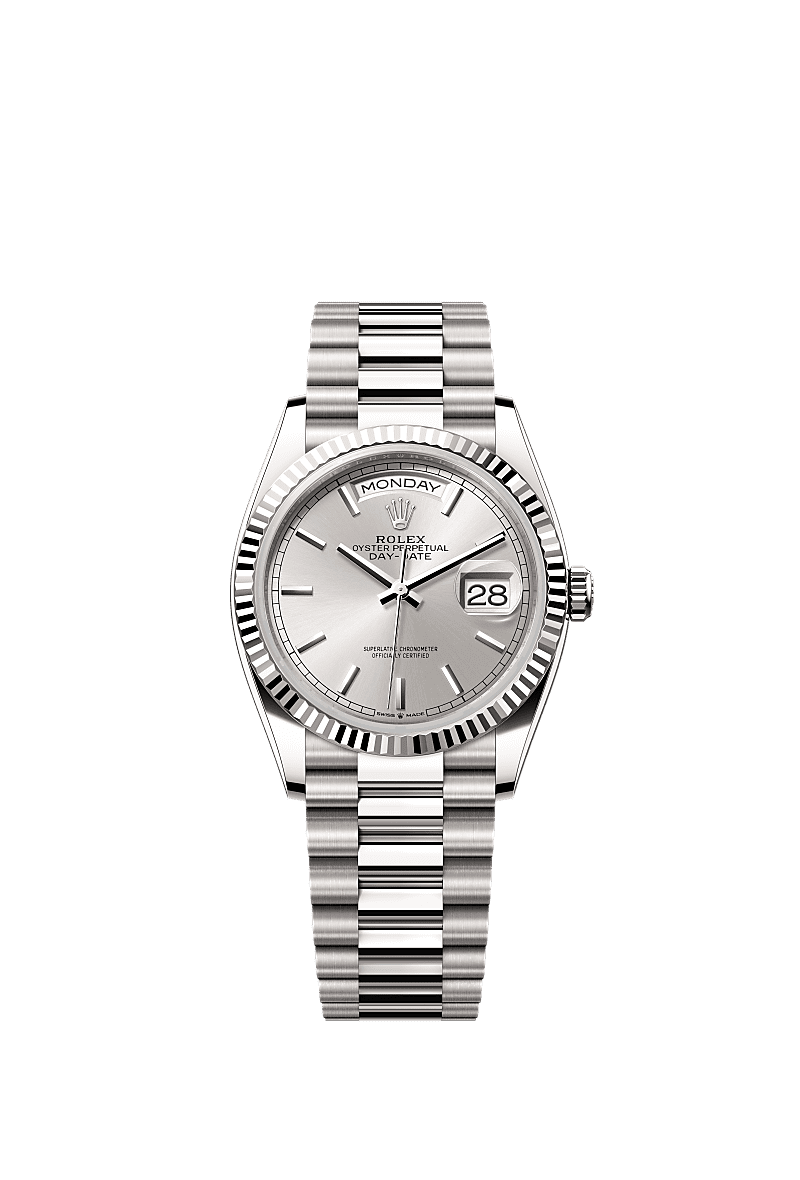 Rolex Day Date 36 White Gold Fluted Silver President, Reference 128239-0005