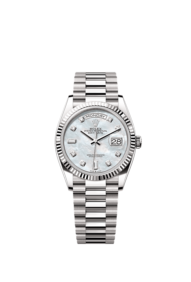 Rolex Day Date 36 White Gold Fluted Mop Diamond President 128239-0007