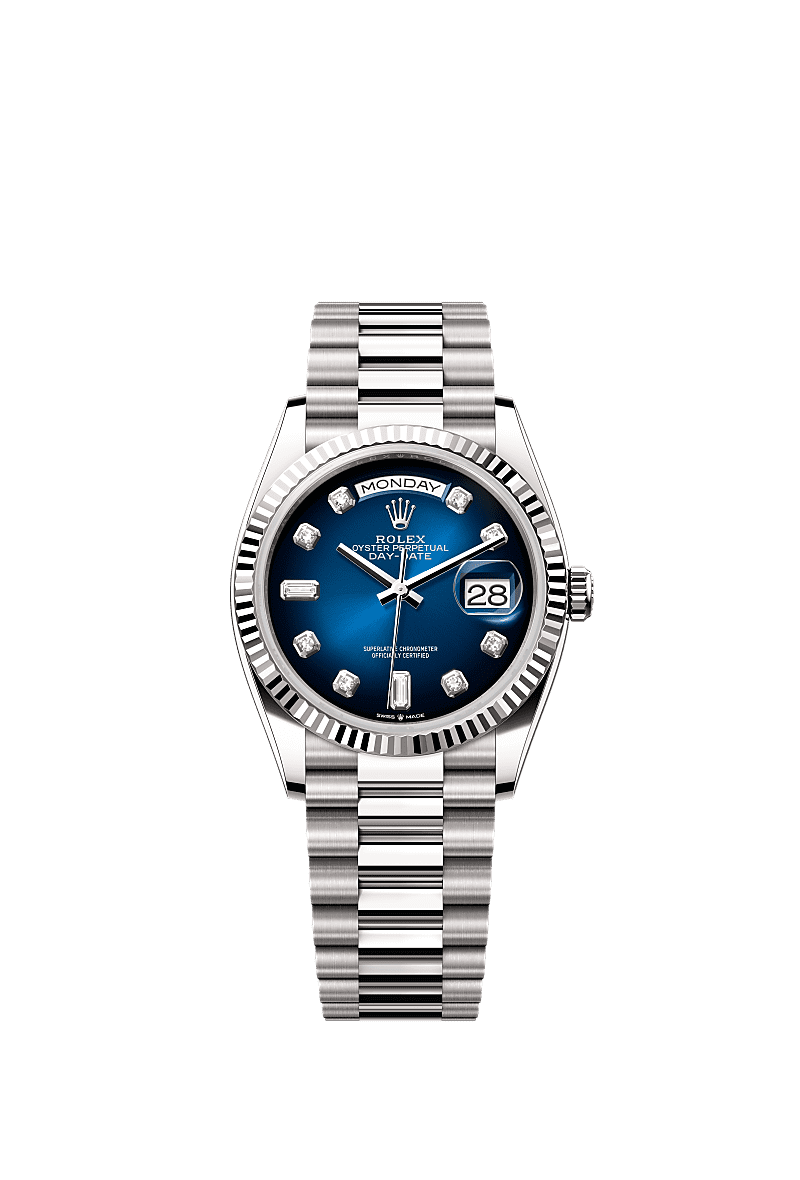 Rolex Day Date 36 White Gold Fluted Blue Ombre Diamond President, Reference 128239-0023